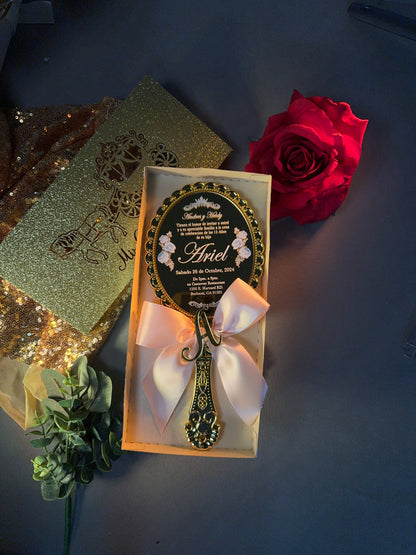 Acrylic Quinceañera Gold Hand Mirror (Invite Only)