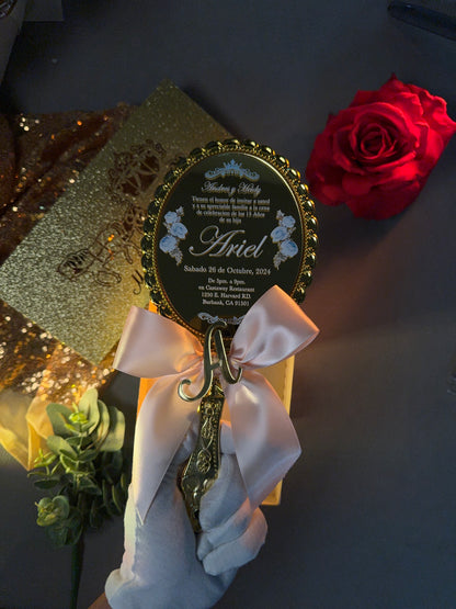 Acrylic Quinceañera Gold Hand Mirror (Invite Only)