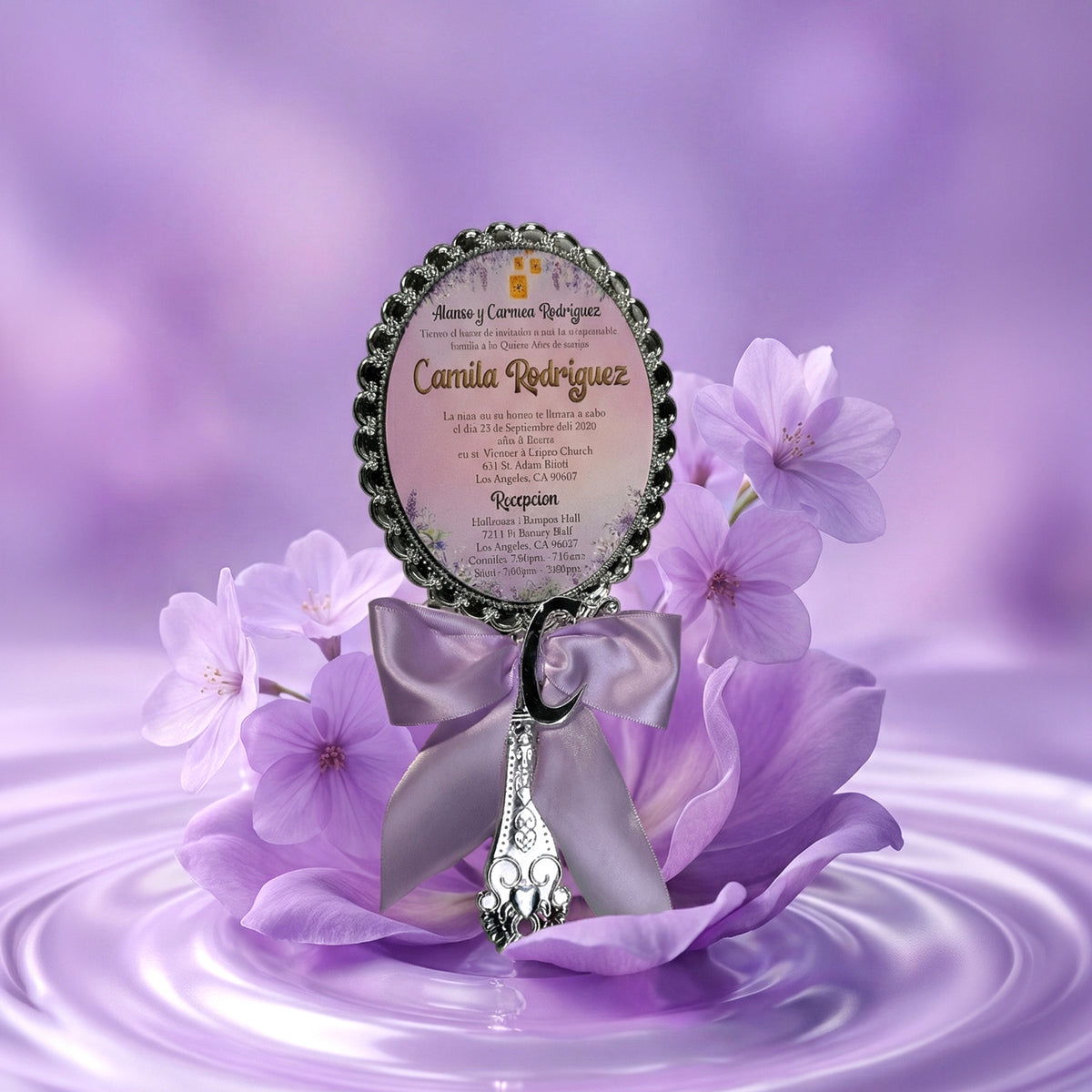 Acrylic Quinceañera Gold Hand Mirror (Invite Only)